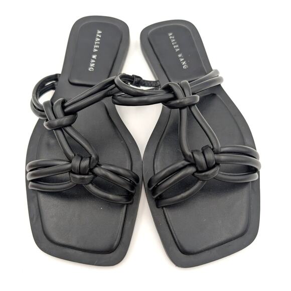 Azalea Wang Stetson Tubular Straps Knot Flat Sandals Women's Black Size US6 - Picture 3 of 10